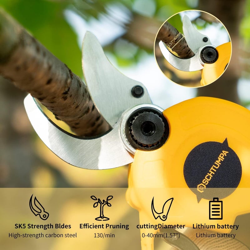 SCHTUMPA 21V Electric Pruning Shears, 40mm(1.6 Inch) Cutting Diameter Electric Pruners for Gardening Heavy Duty with Replacement Blade Set, 2 Batteries and Charger - Image 3